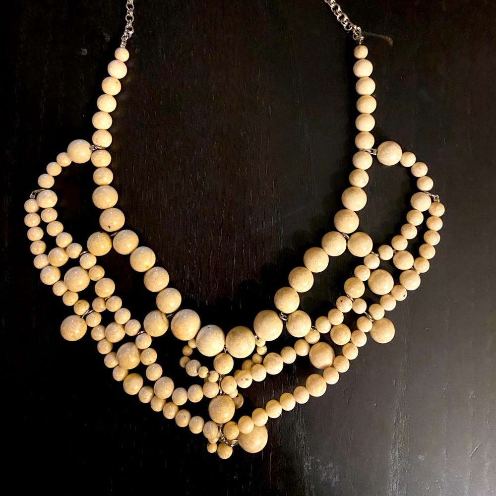Adia kibur long beige beaded necklace